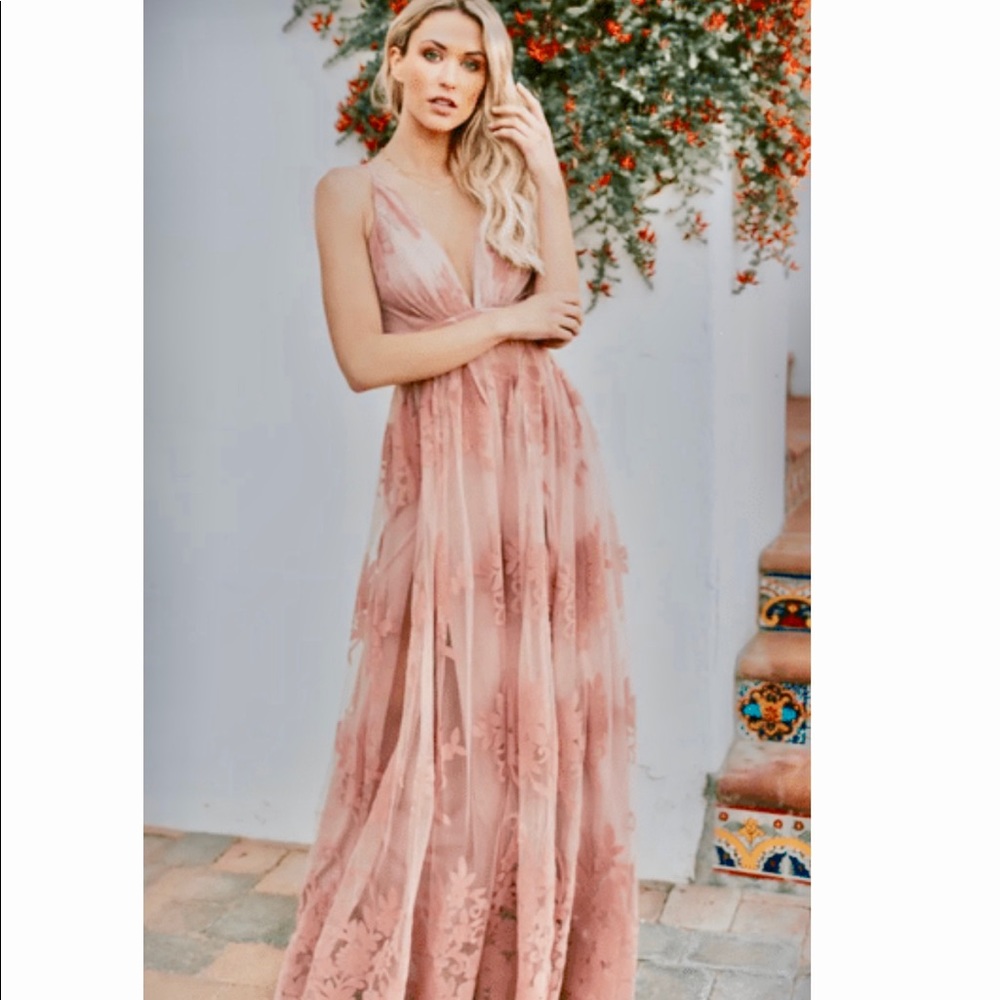 Pink Lace Maxi Dress